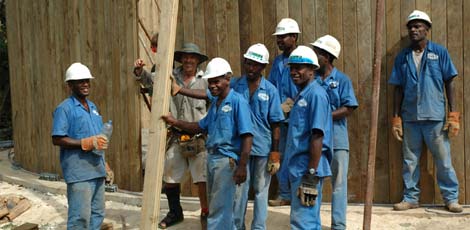 Local labour was used to build a Timbertank in Vanuatu