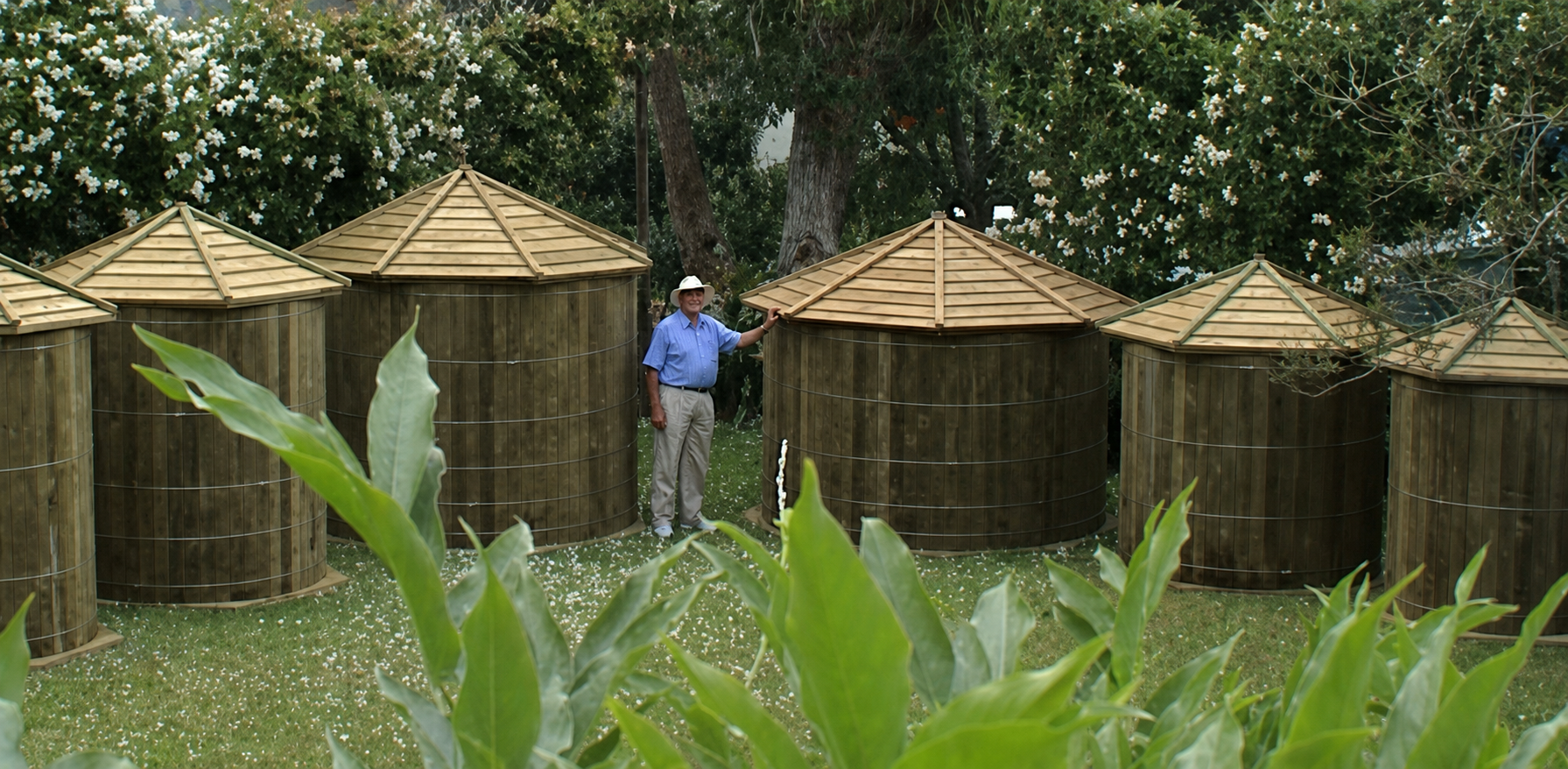 Residential Timbertank installed in a landscaped domestic setting