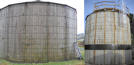 Timbertank reservoir in Tawa before and at Karori reserve after relocation and refurbishment